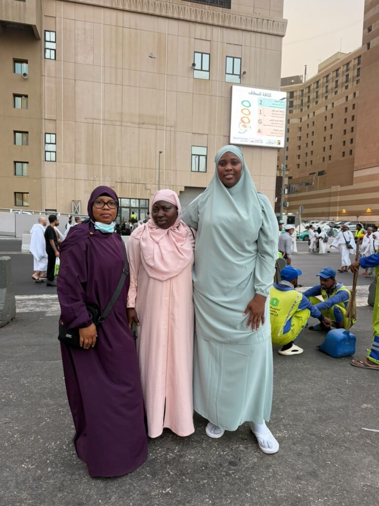Three Kasfah Hajj guests near the Mataf area at the Grand Mosque in Makkah